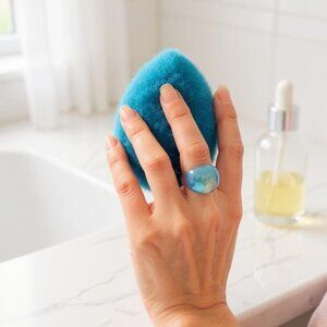 Clear Blue Glass Dome Ring Modernist Edgy Artistic Art TEACHER Size 7.75 Boho